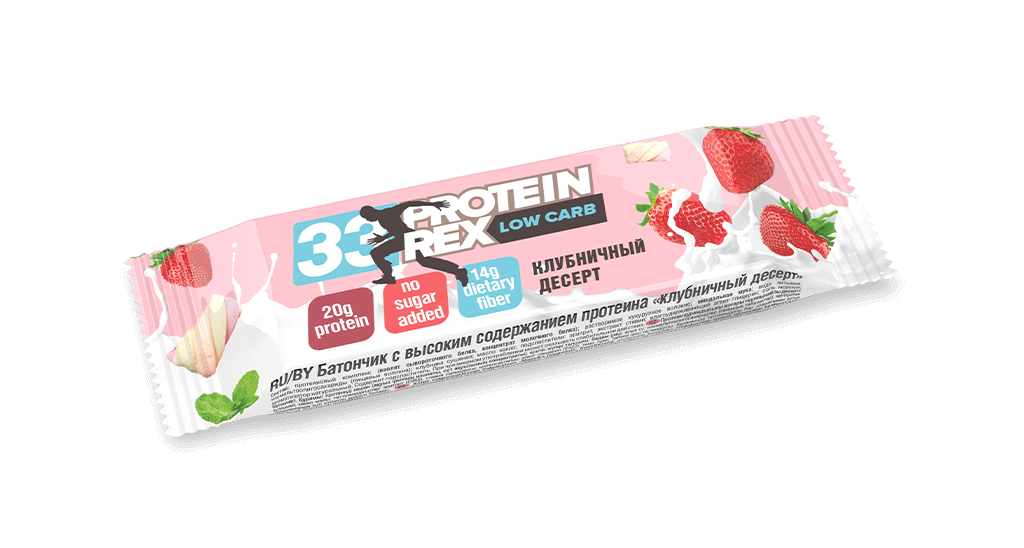 Купить Батончик PROTEIN REX с высоким содержанием протеина «клубничный десерт», 60 гр. на сайте Лактомин