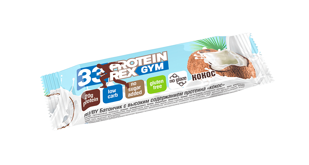 Купить Батончик PROTEIN REX с высоким содержанием протеина «кокос», 60 гр. на сайте Лактомин